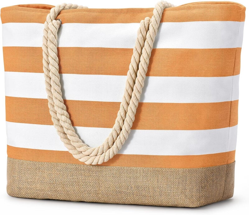 Becokan Beach Bags for Women Large Canvas Beach Tote Bag Beach Bags Waterproof Sandproof Swim Pool Bag Travel Essentials - Image 1